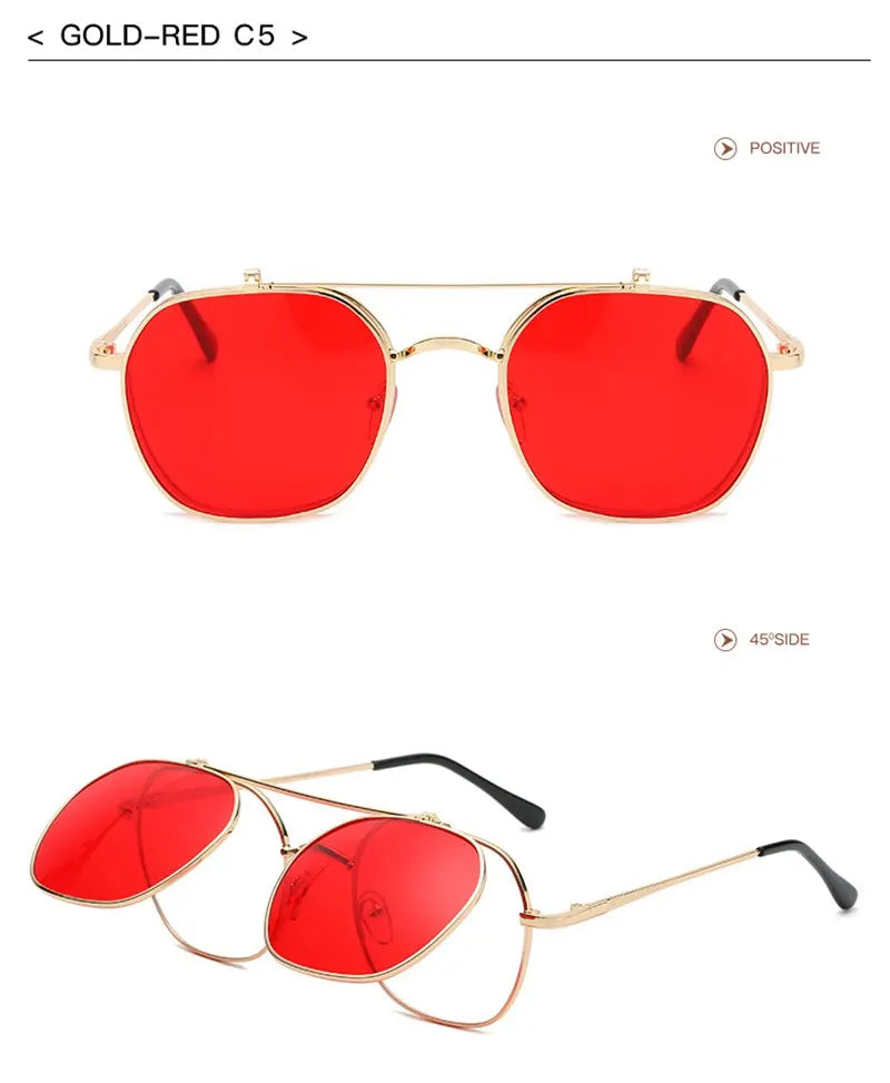 Vintage Flip Up Punk Round Sunglasses UV400 Retro Shades for Women