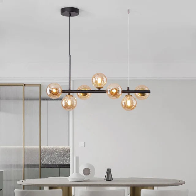 Nordic Modern LED Pendant Light with 11 Glass Ball Heads for Kitchen and Living Room Elegant Gold Suspension Lamp