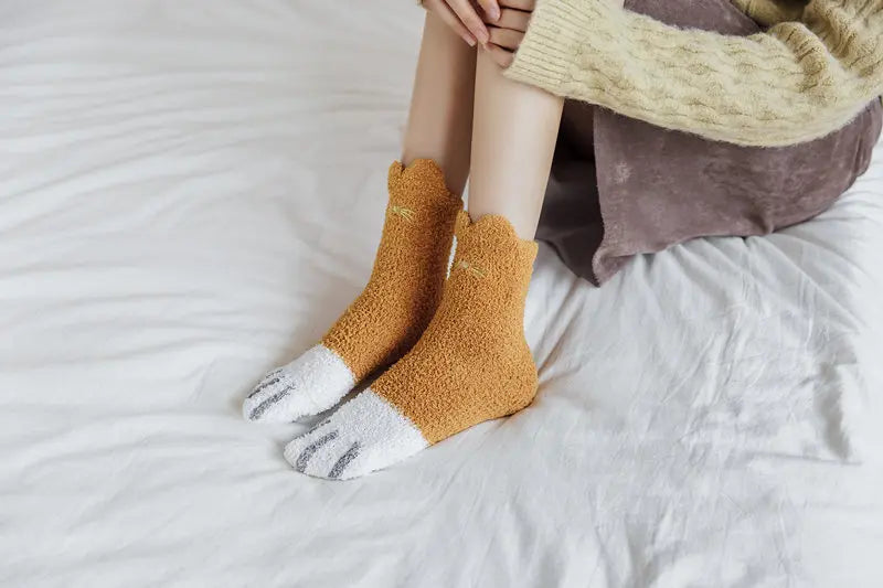 Socks Women Thicken Warm Cute Cat Paw Colorful Winter Sox