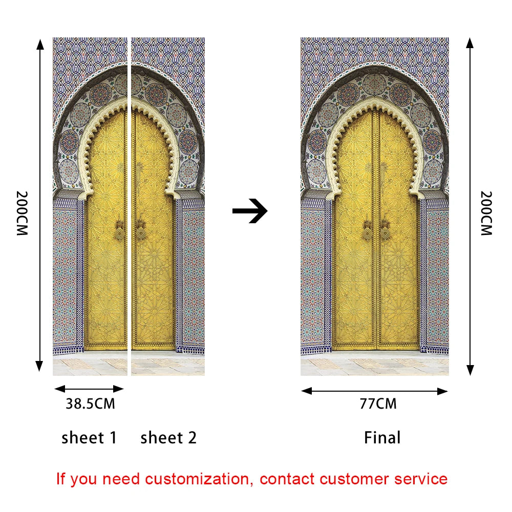 2pcs/Set Muslim Styles Door Art Mural Sticker Peel & Stick PVC Home Decor
