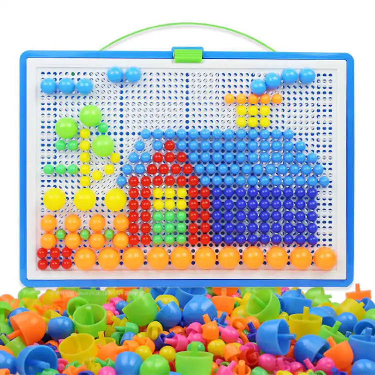 296 Pieces Set Box Packed Grain Mushroom Nail Beads 3D Puzzle Educational Toy for Kids