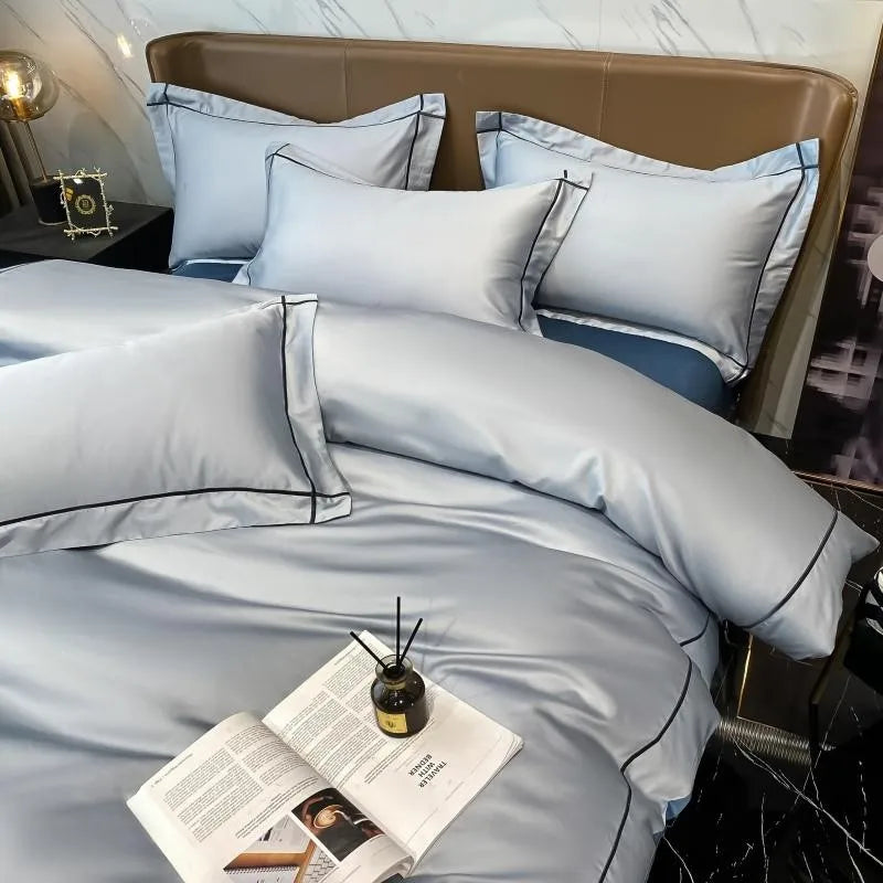 White Gray Egyptian Cotton Hotel Duvet Cover Set 600TC Silky Soft Bedding Set