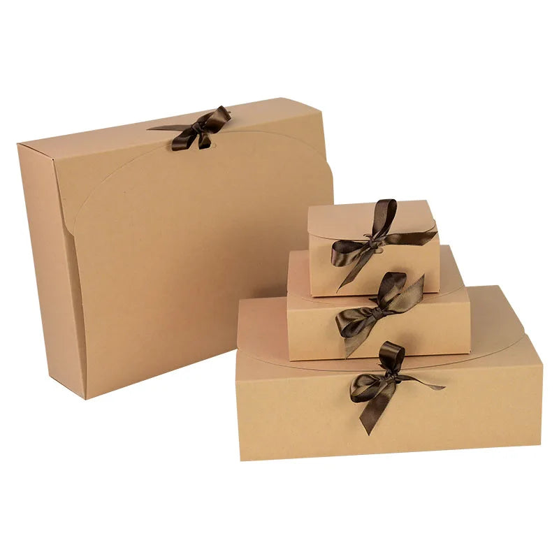 5 Piece Black and White Kraft Paper DIY Gift Box Set with Bow Ribbon for Weddings and Parties