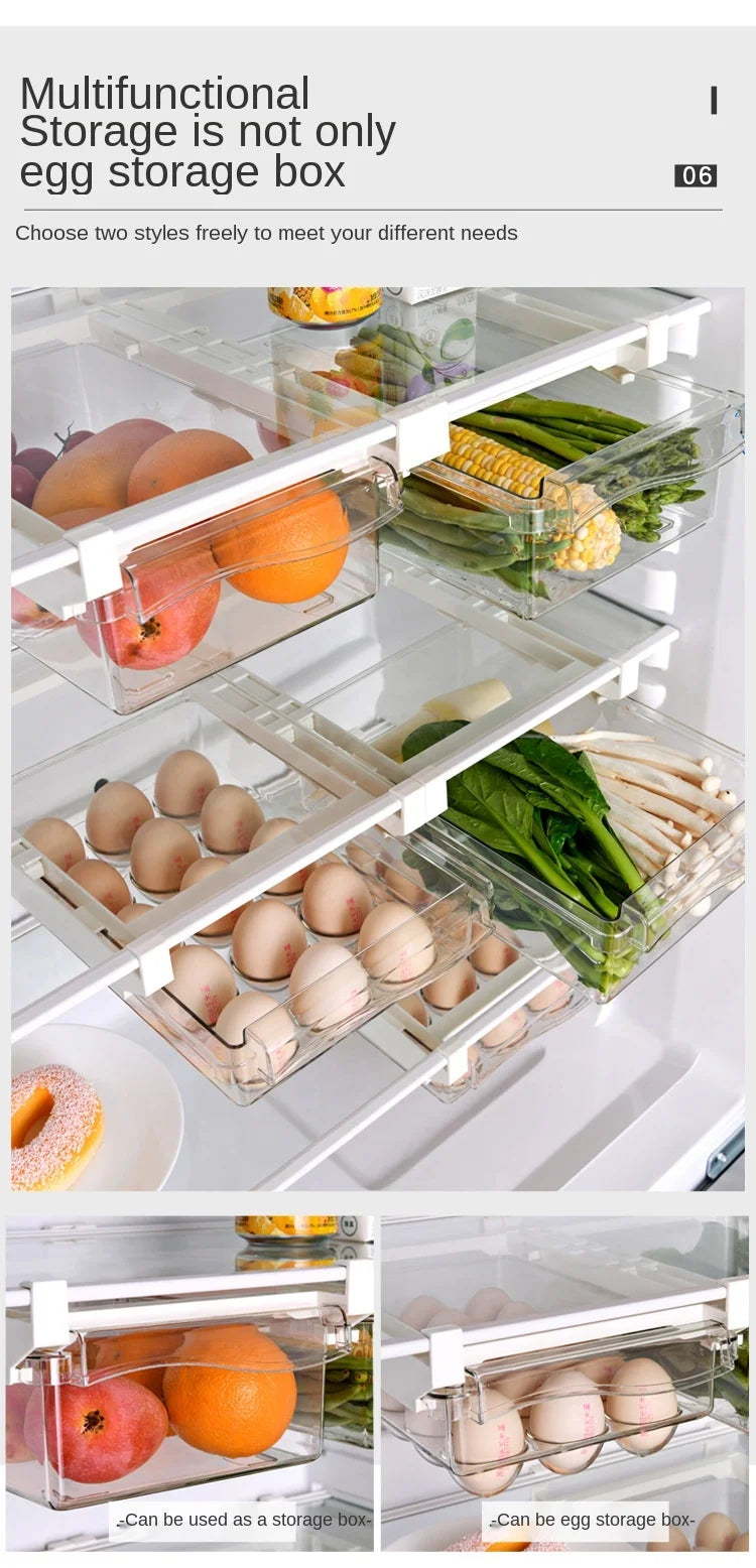 Transparent Kitchen Fridge Organizer Under-Shelf Storage Rack for Fruits Eggs and Food Items