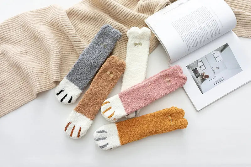 Socks Women Thicken Warm Cute Cat Paw Colorful Winter Sox