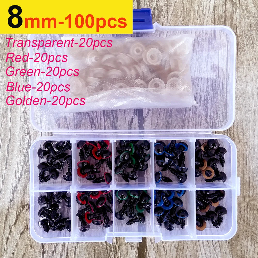 100pcs 8/10/12/14mm Plastic Safety Eyes for DIY Doll Toys