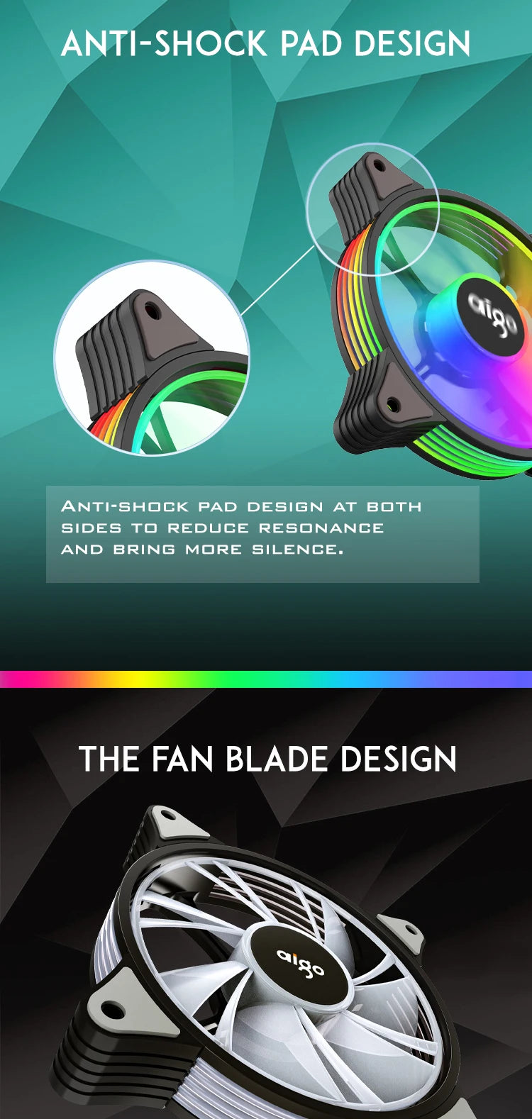 Ventilador para caja de ordenador Aigo AR12 de 120 mm, disipador de calor RGB, puerto SATA Aura Sync, enfriador de 12 cm, ventilador de refrigeración con controlador silencioso ARGB