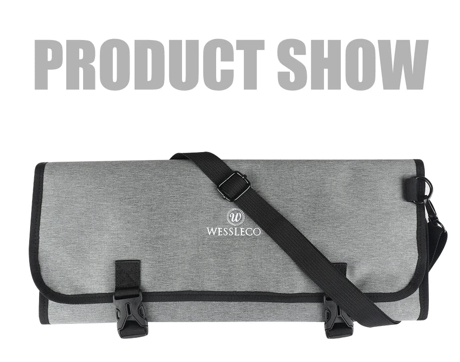 WESSLECO Portable Chef Knife Bag Roll Case with Durable Storage Pockets for Easy Organization