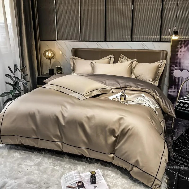 White Gray Egyptian Cotton Hotel Duvet Cover Set 600TC Silky Soft Bedding Set