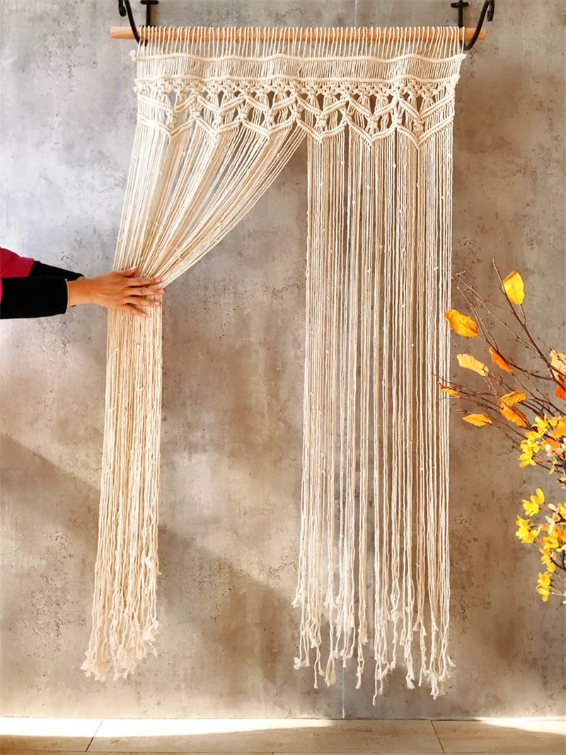Hand-Woven Macrame Cotton Door Curtain Tapestry Boho Art