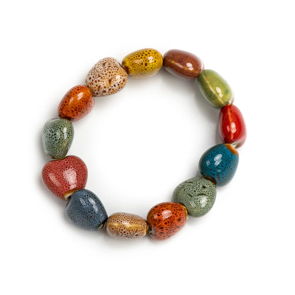 Colorful Unique Elastic Line Ceramic Beads Bracelets Handmade DIY Artware Retro Jewelry Wholesale