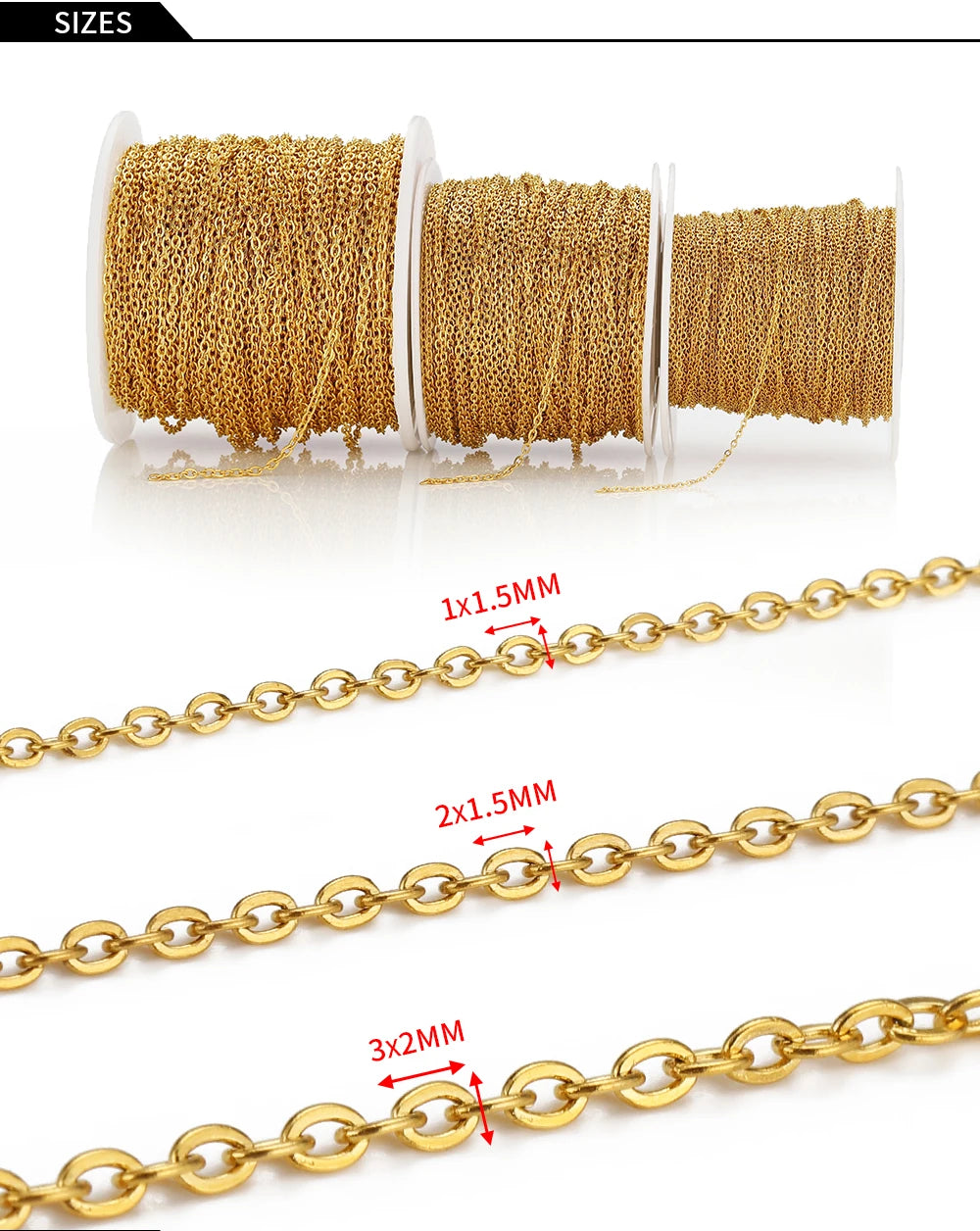 10 Meters Stainless Steel Chain 1 1.5 2mm Gold Steel Color for DIY Jewelry Making