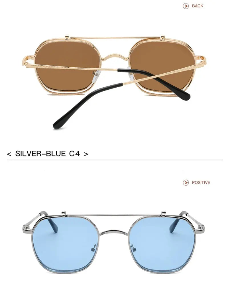 Vintage Flip Up Punk Round Sunglasses UV400 Retro Shades for Women