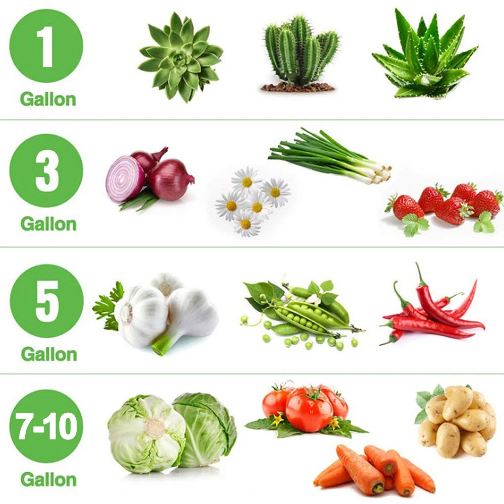 Bolsas de cultivo de vegetales, flores y plantas de 1/3/4/5/7/10 galones, bolsas de cultivo no tejidas engrosadas, macetas de tela de aireación con asas