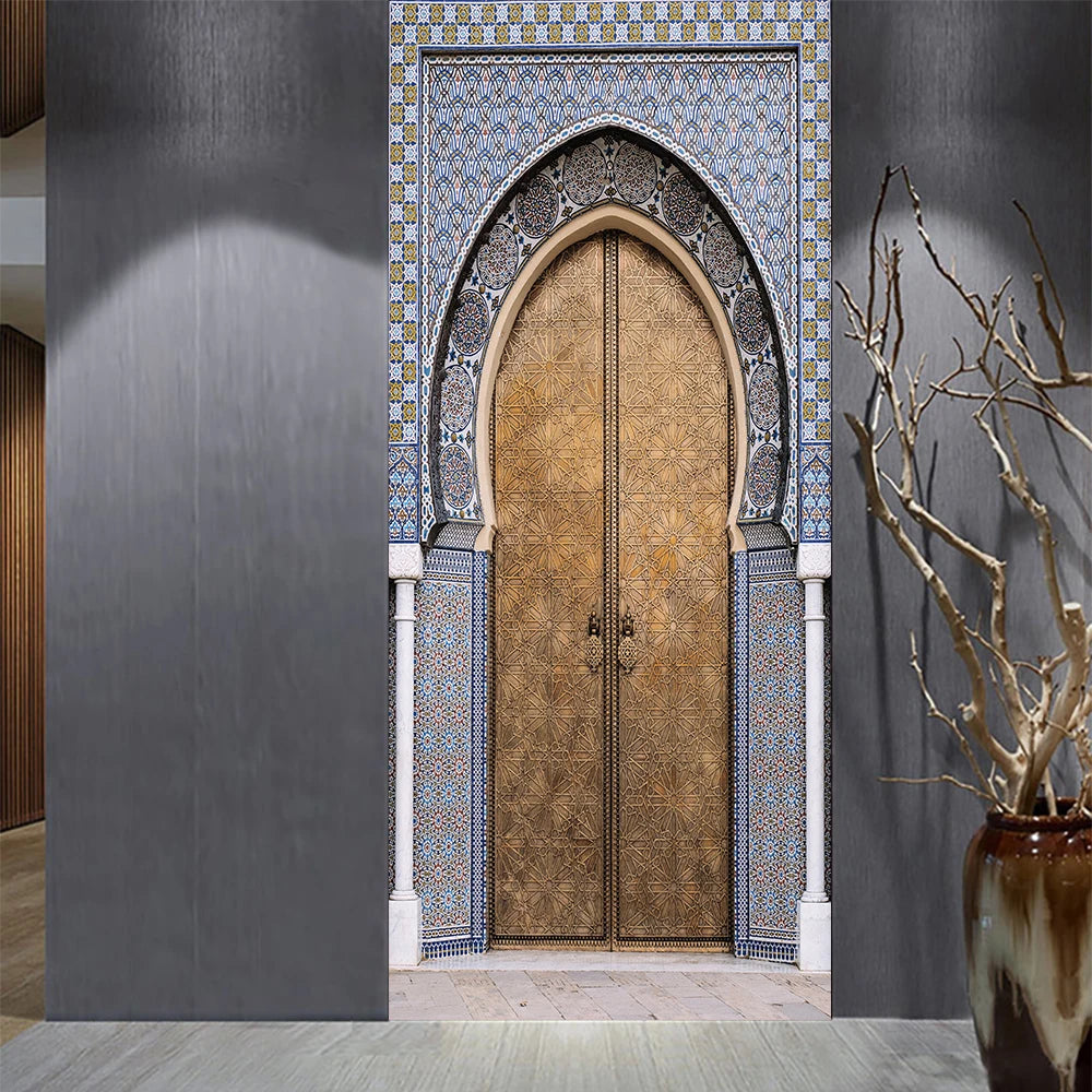 2pcs/Set Muslim Styles Door Art Mural Sticker Peel & Stick PVC Home Decor