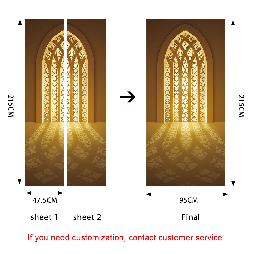 2pcs/Set Muslim Styles Door Art Mural Sticker Peel & Stick PVC Home Decor