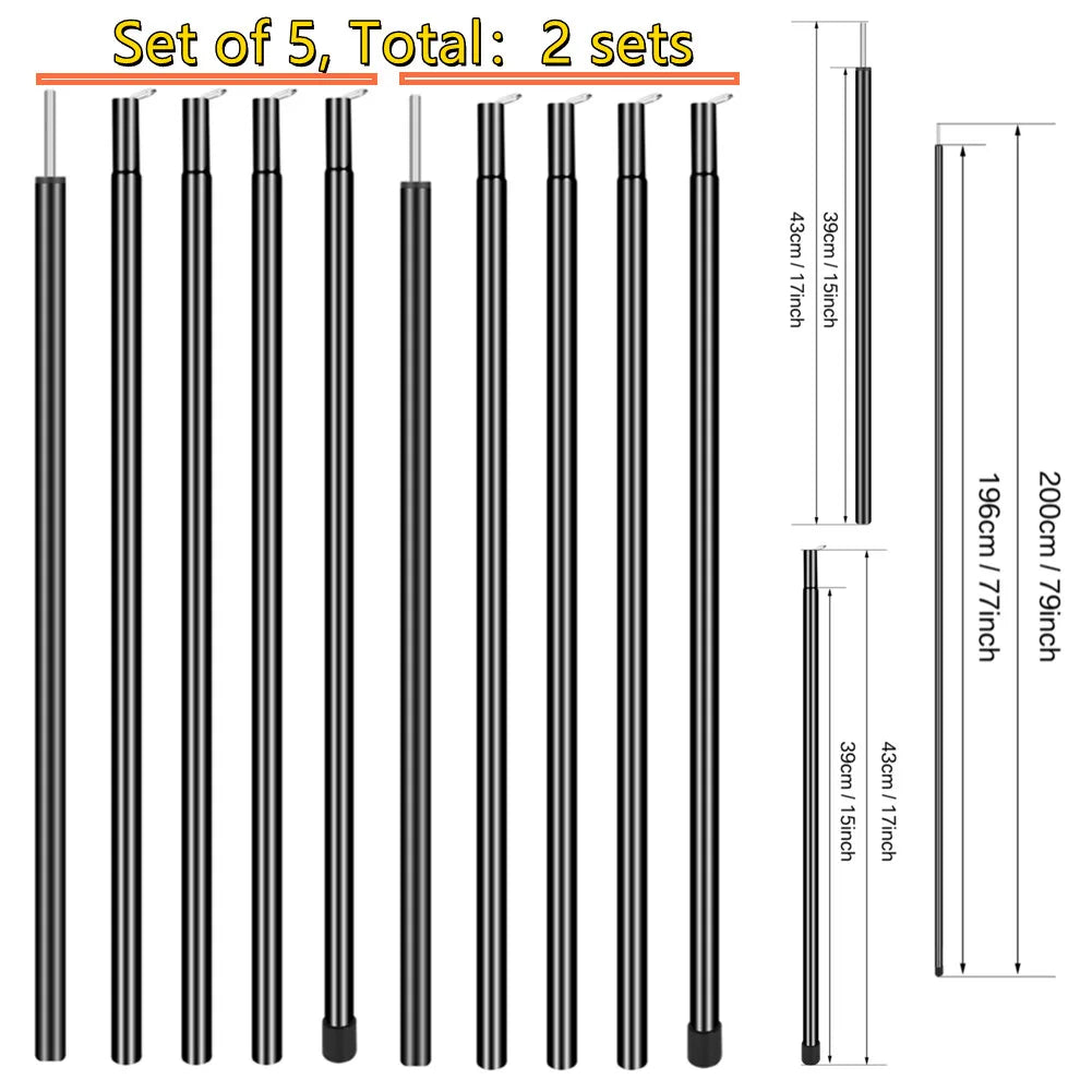 Telescopic Tent Pole 2 Sets Adjustable Aluminium Alloy Rods for Camping Hiking Awning