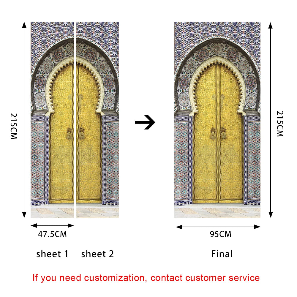 2pcs/Set Muslim Styles Door Art Mural Sticker Peel & Stick PVC Home Decor
