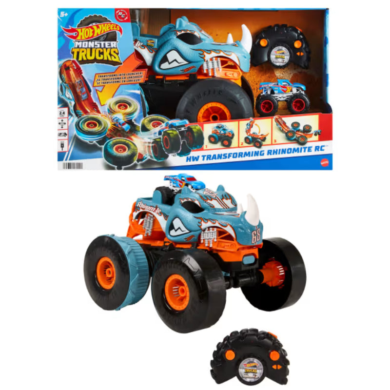 Hot Wheels Monster Trucks HW Transforming Rhinomite RC with 1:64 Scale Toy Truck