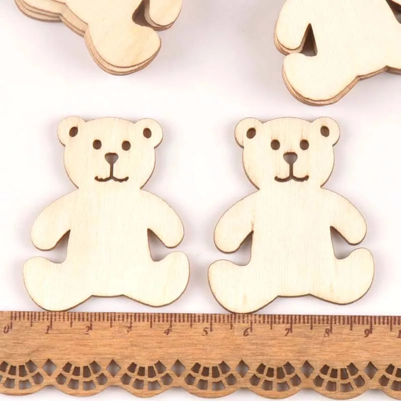 10pcs Bear Pattern Wooden Ornaments 41x48mm DIY Crafts