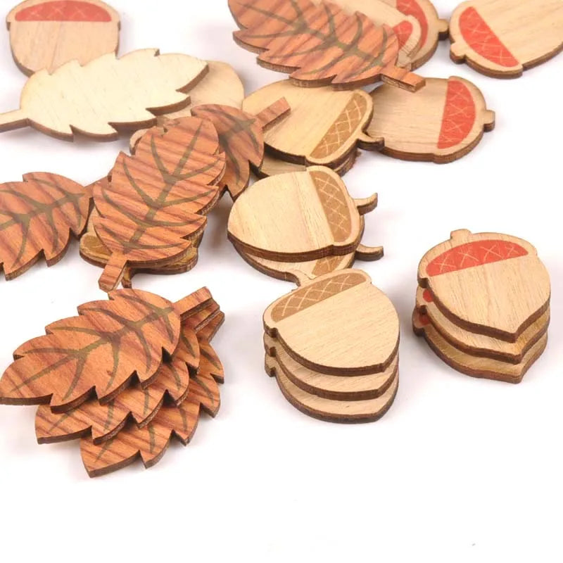 25Pcs Mixed Leaf Pine Cone Wooden Embellishments DIY 24x32mm