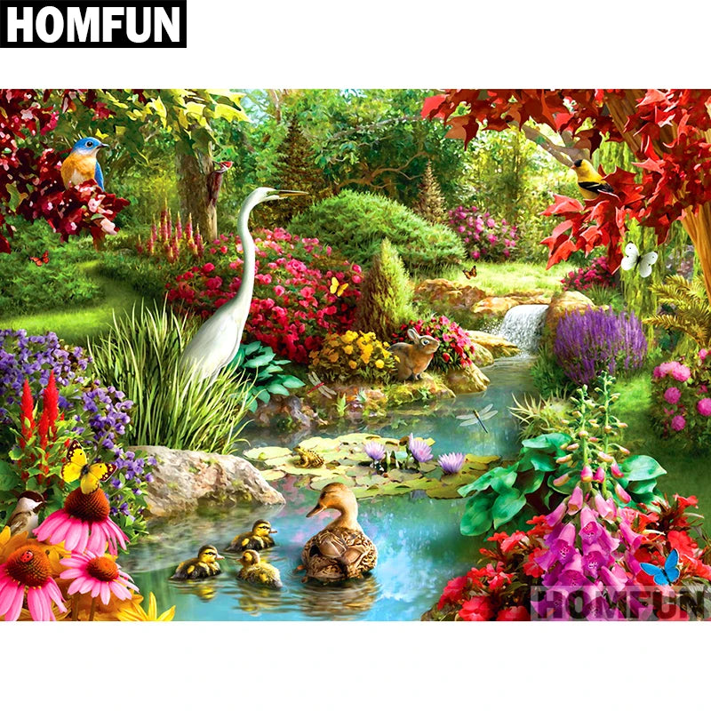 HOMFUN Full Square/Round Drill 5D DIY Diamond Painting Forest Animals Home Decor Gift A01704