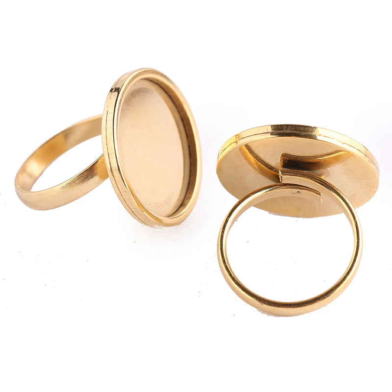 OnWear 10 Pieces Stainless Steel Gold Plated Adjustable Ring Base Settings for 20mm Cabochon Bezel Blanks