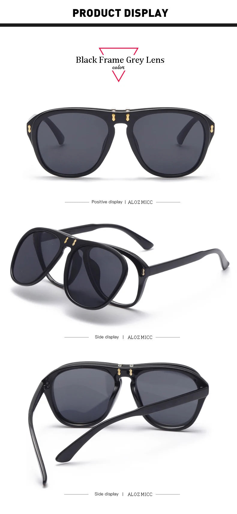 ALOZ MICC New Fashion Flip Sunglasses Unique Oversized Square Eyeglasses Q344