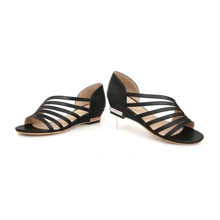 New 32-46 Summer Sandalia Women Leather Low Wedge Sandals