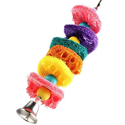 Funny Natural loofah Bird Toys Parrot Toys Swing Parrot Cage Hanging Cockatiel with Bell Parakeet Pet Bird Bites Climb Chew Toys