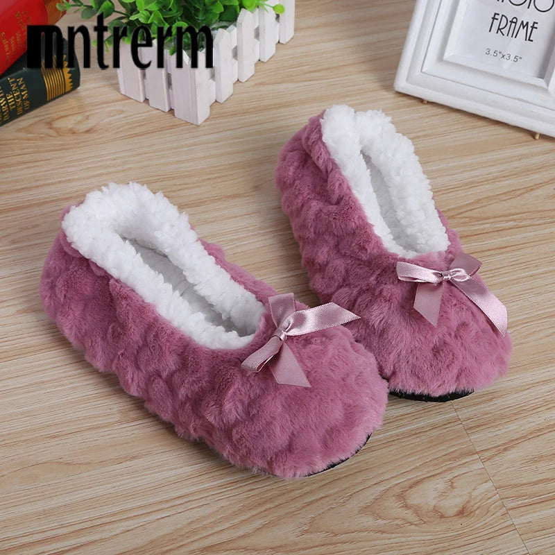 Mntrerm New Cute 2023 Indoor Home Slippers Warm Plush Non-Slip Soft Fur Women Shoes