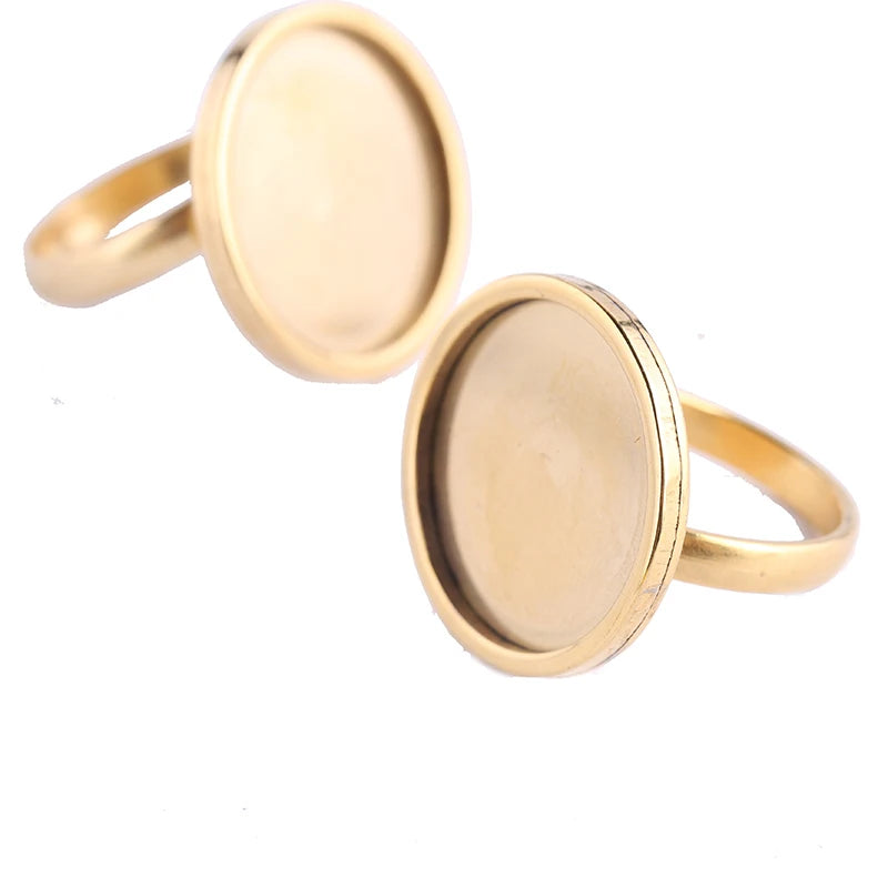 OnWear 10 Pieces Stainless Steel Gold Plated Adjustable Ring Base Settings for 20mm Cabochon Bezel Blanks