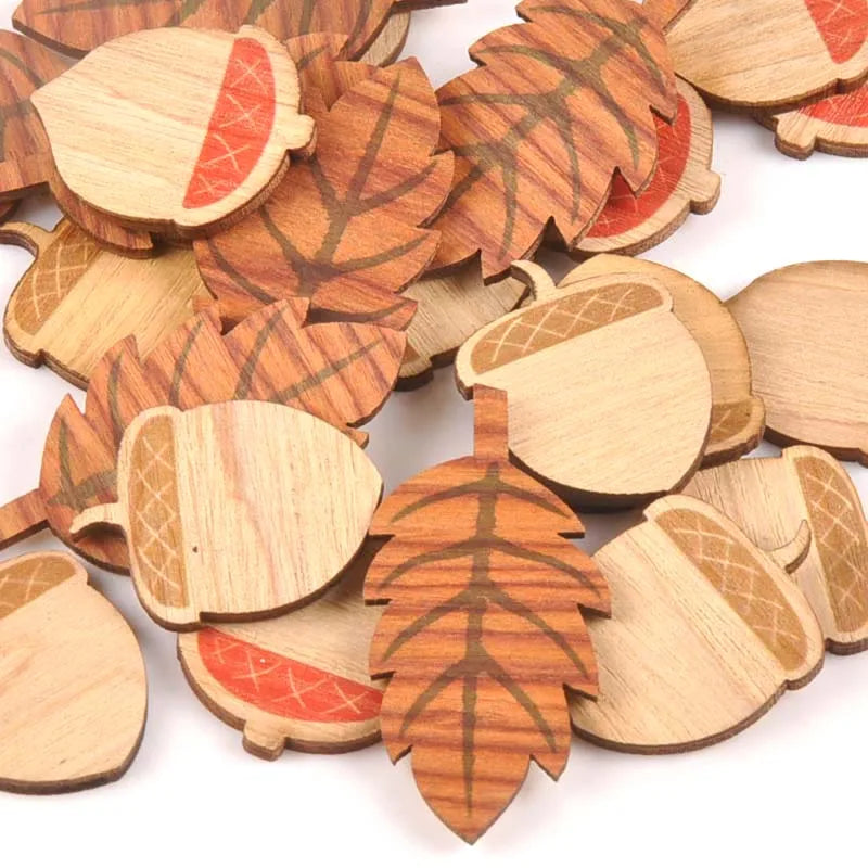 25Pcs Mixed Leaf Pine Cone Wooden Embellishments DIY 24x32mm