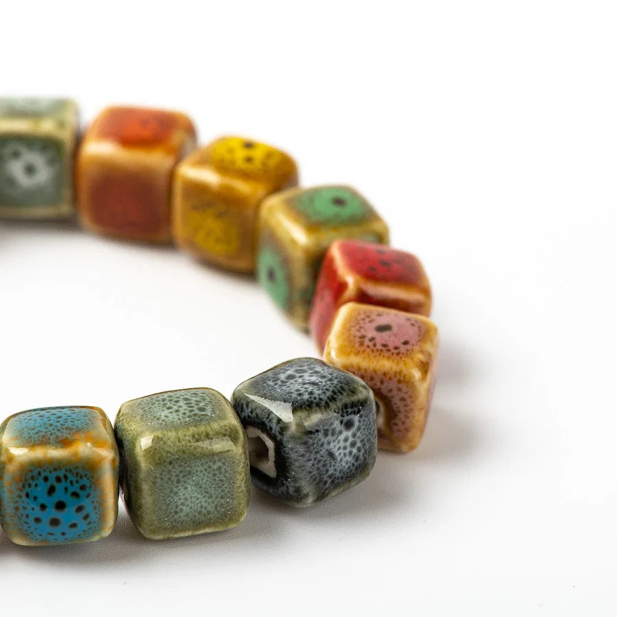 Colorful Unique Elastic Line Ceramic Beads Bracelets Handmade DIY Artware Retro Jewelry Wholesale