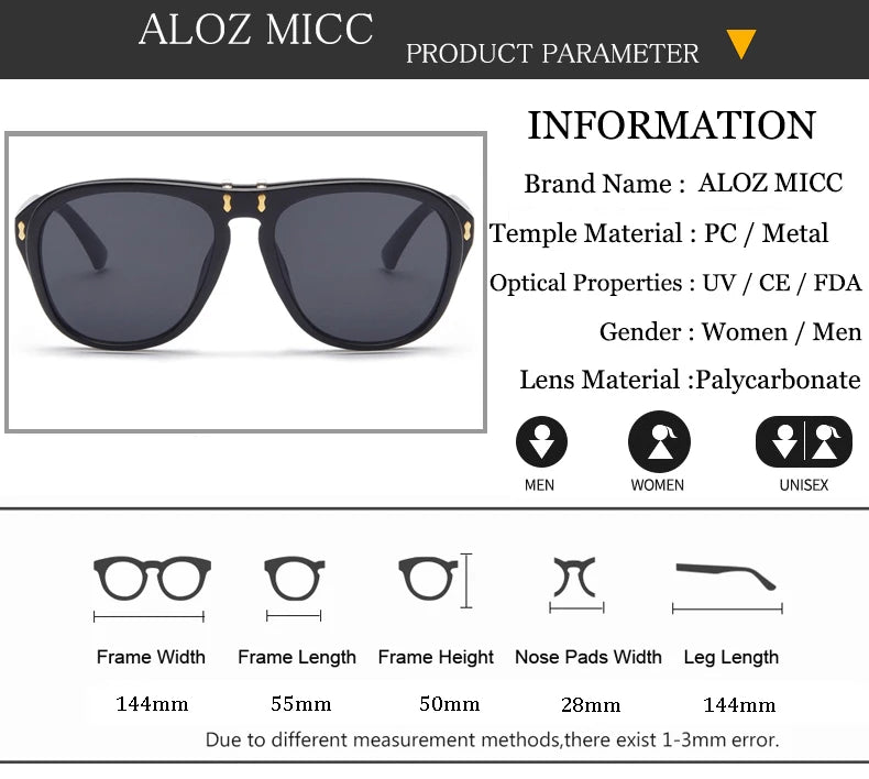 ALOZ MICC New Fashion Flip Sunglasses Unique Oversized Square Eyeglasses Q344