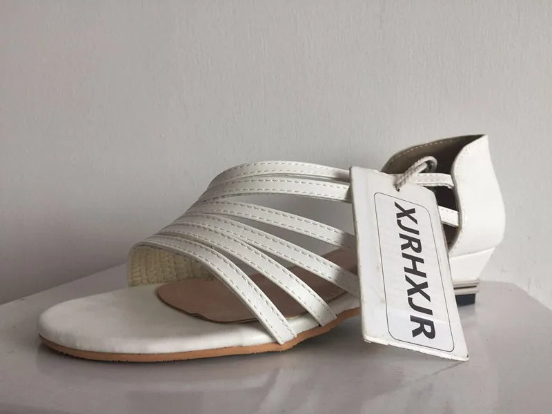 New 32-46 Summer Sandalia Women Leather Low Wedge Sandals