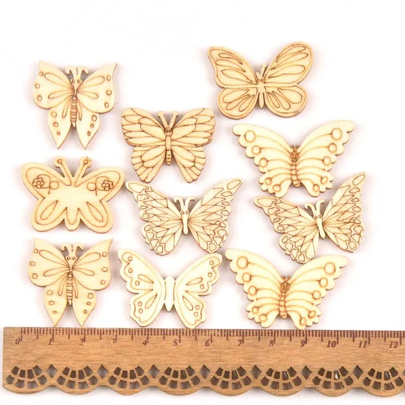Mixed Leaf Animal Butterfly Chips Wooden Cutouts Craft Embellishments mt2520