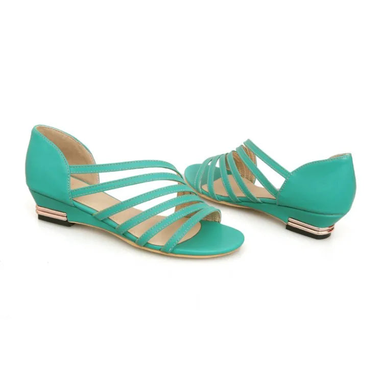 New 32-46 Summer Sandalia Women Leather Low Wedge Sandals