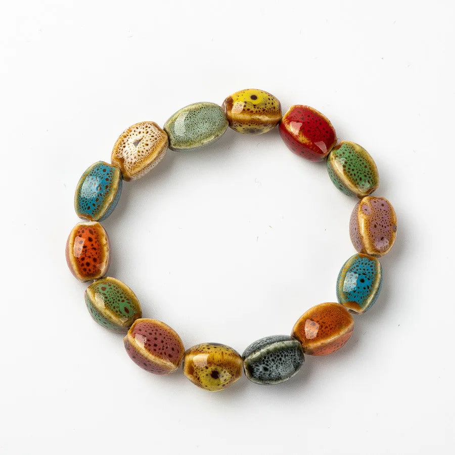Colorful Unique Elastic Line Ceramic Beads Bracelets Handmade DIY Artware Retro Jewelry Wholesale