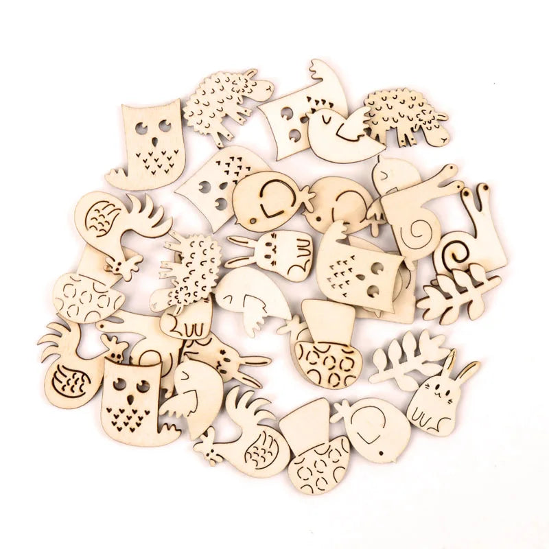 Home Decoration Wooden DIY Animal Shapes 25-30mm 20pcs