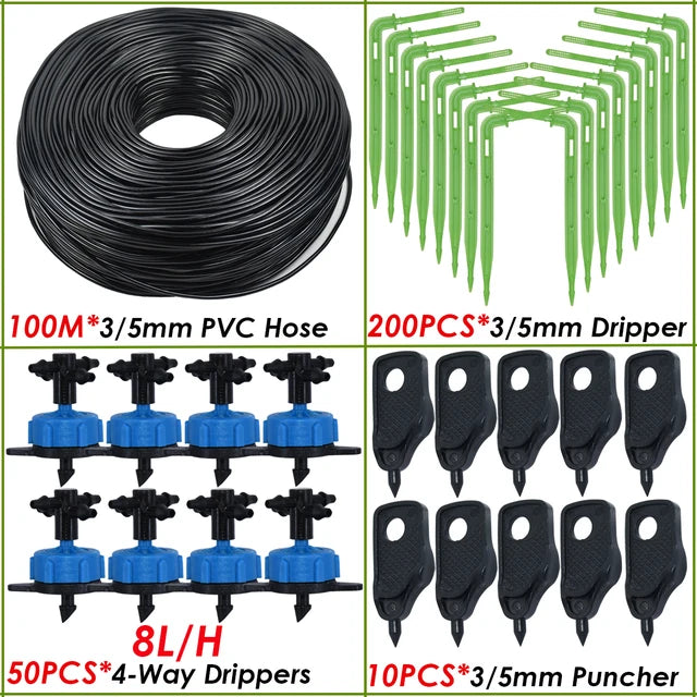 KESLA Greenhouse Drip Irrigation System 4-Way 3/5mm Automatic Watering Kit for Potted Plants 10 or 20 Sets