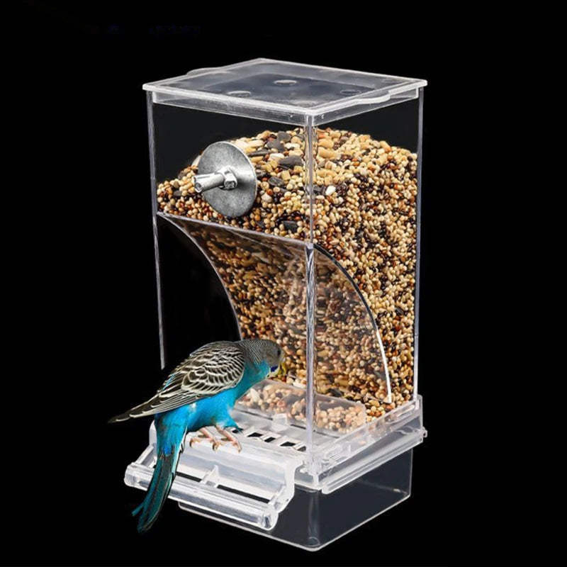 Hanging Bird Feeders Automatic Dispenser for Parrot Acrylic Clear Container with Perch for Budgie Cockatiel Conure