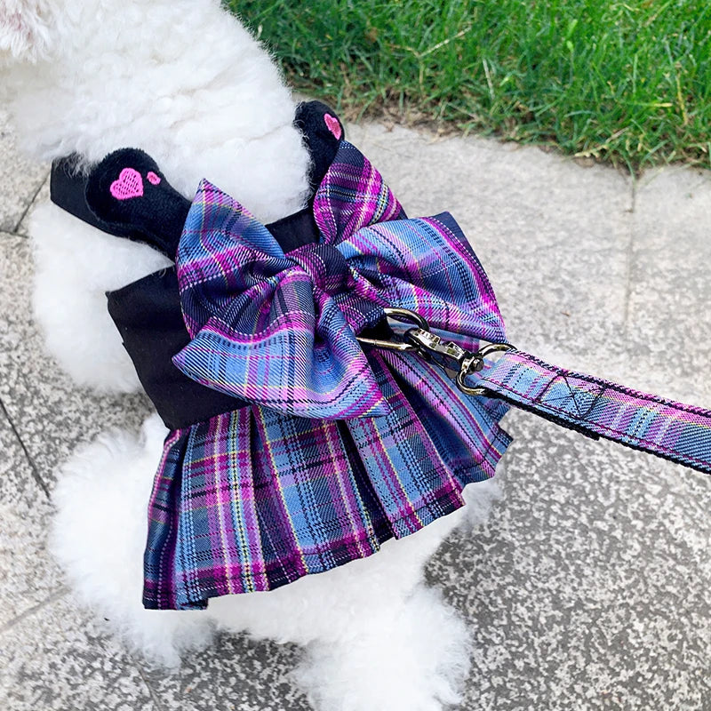 Purple Bow Dresses Dogs Collars And Harnesses With Leash XXS XL Pet Walking Outside Pet Harness Vest Lead For Chihuahua Pugs