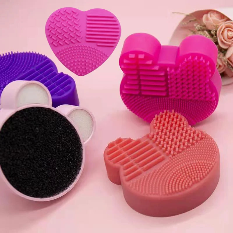 Bear Heart-Shaped Silicone Makeup Brush Cleaner Pad Tool