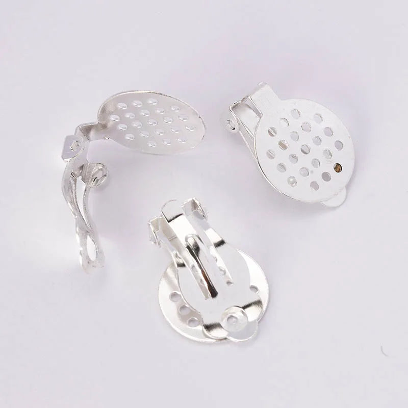 50pcs Gold Silver Iron Ear Clip Earrings Bezel Blanks