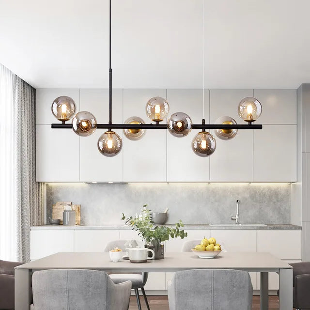Nordic Modern LED Pendant Light with 11 Glass Ball Heads for Kitchen and Living Room Elegant Gold Suspension Lamp