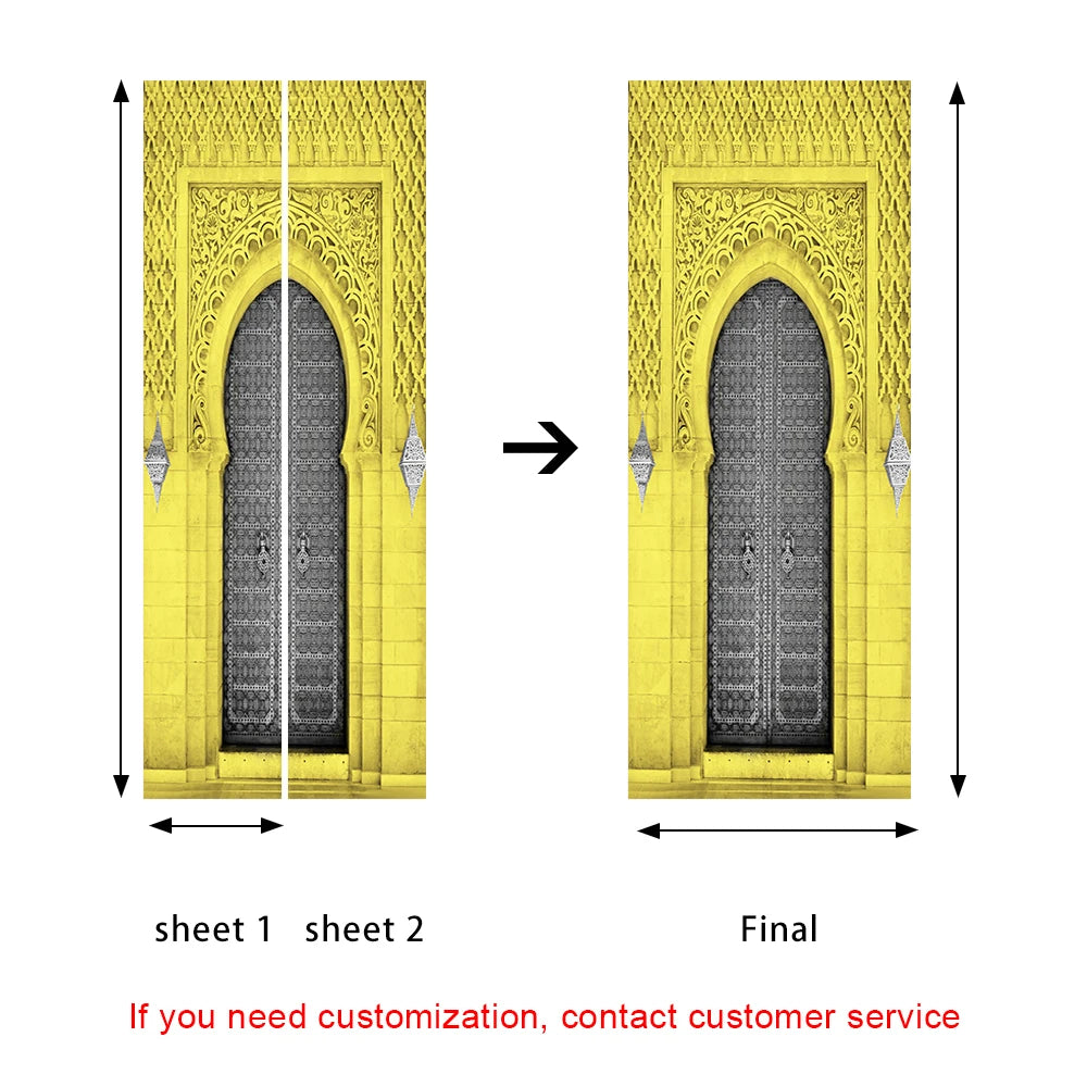 2pcs/Set Muslim Styles Door Art Mural Sticker Peel & Stick PVC Home Decor