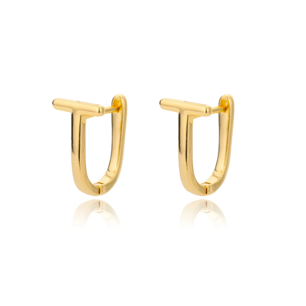 Small Mini Letter T Rose Color Hoop Earrings For Women