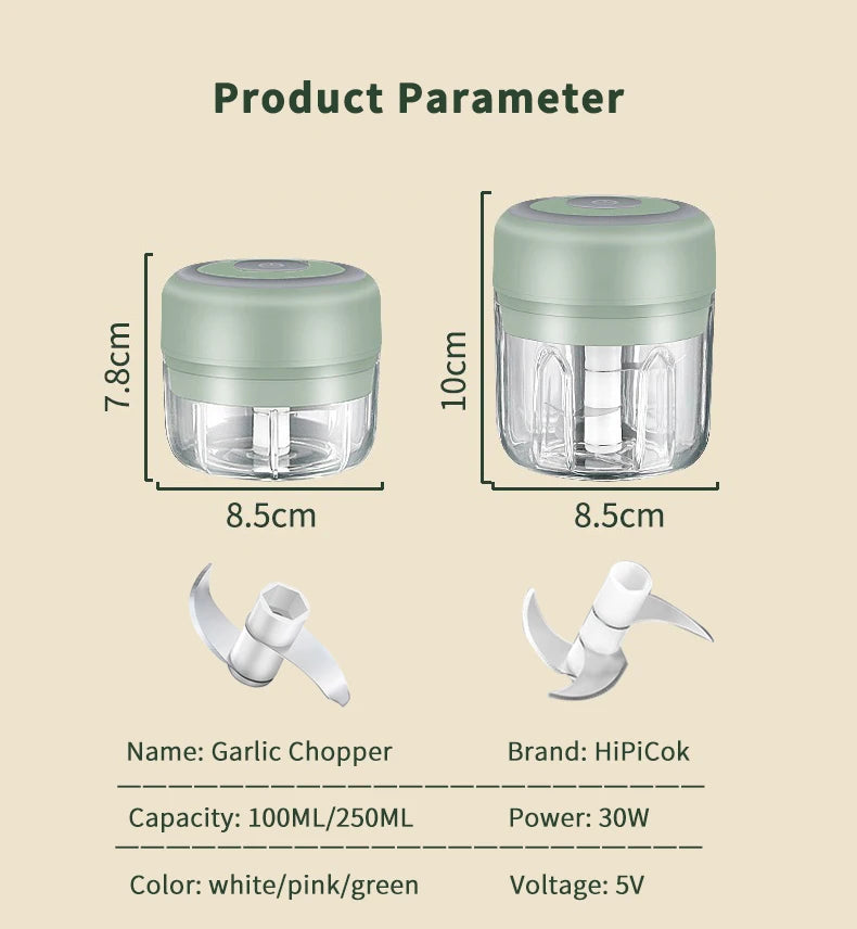 HiPiCok Electric Meat Grinder Garlic Crusher Mini Chopper USB Kitchen Gadget