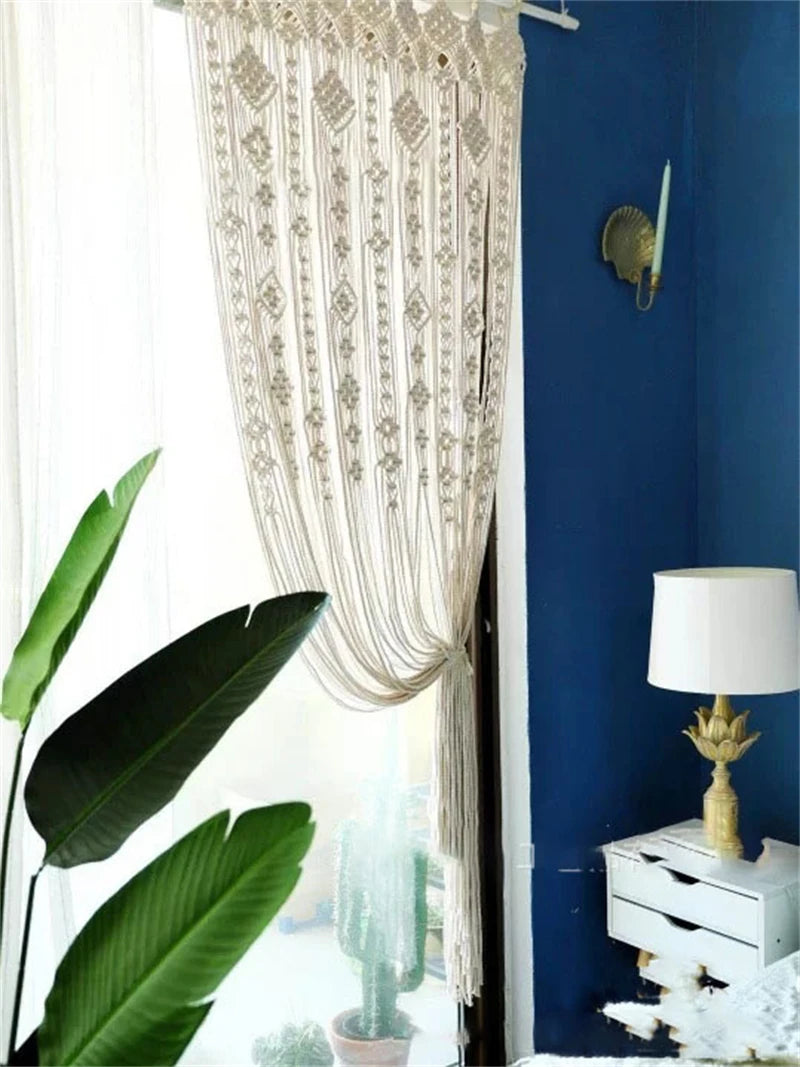 Hand-Woven Macrame Cotton Door Curtain Tapestry Boho Art